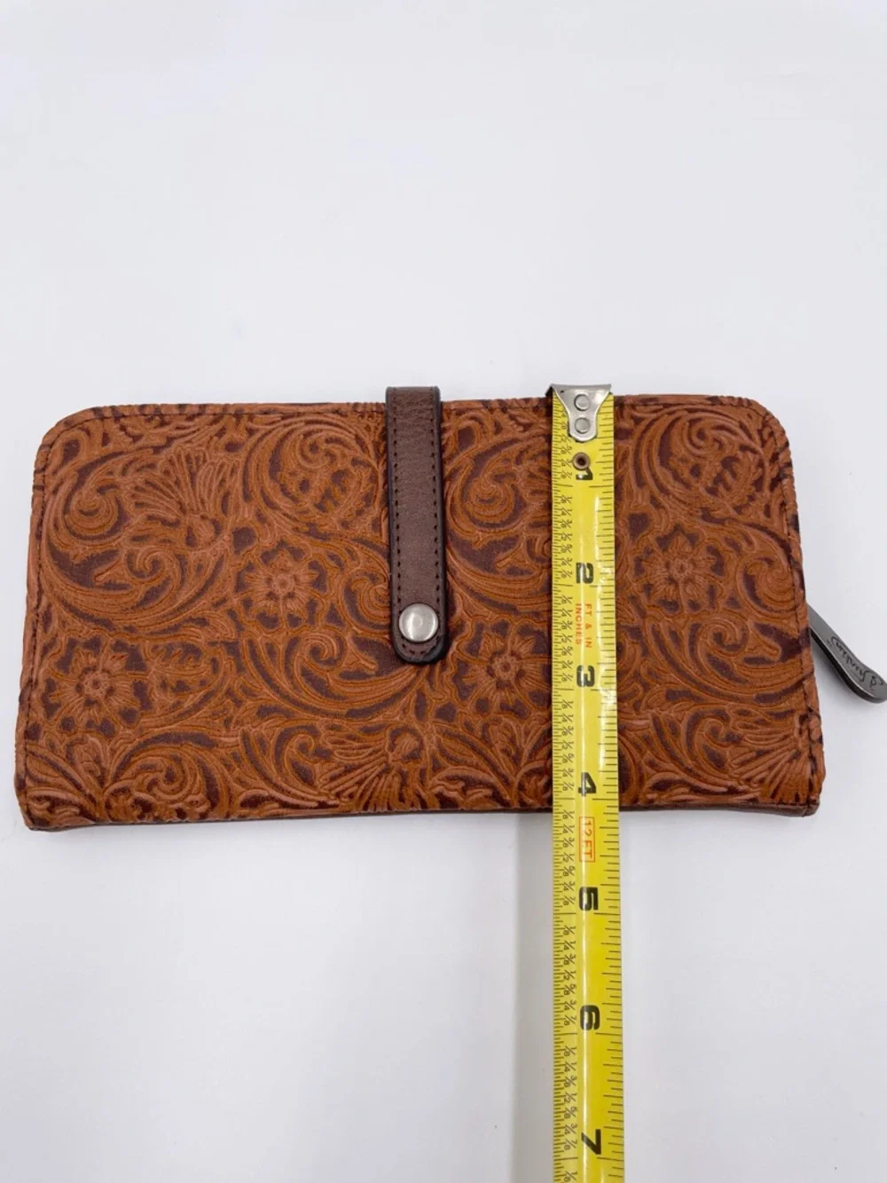 Justin Women's Floral Tooled Saddle Brown Wallet Slim Card Slots Western Cowgirl